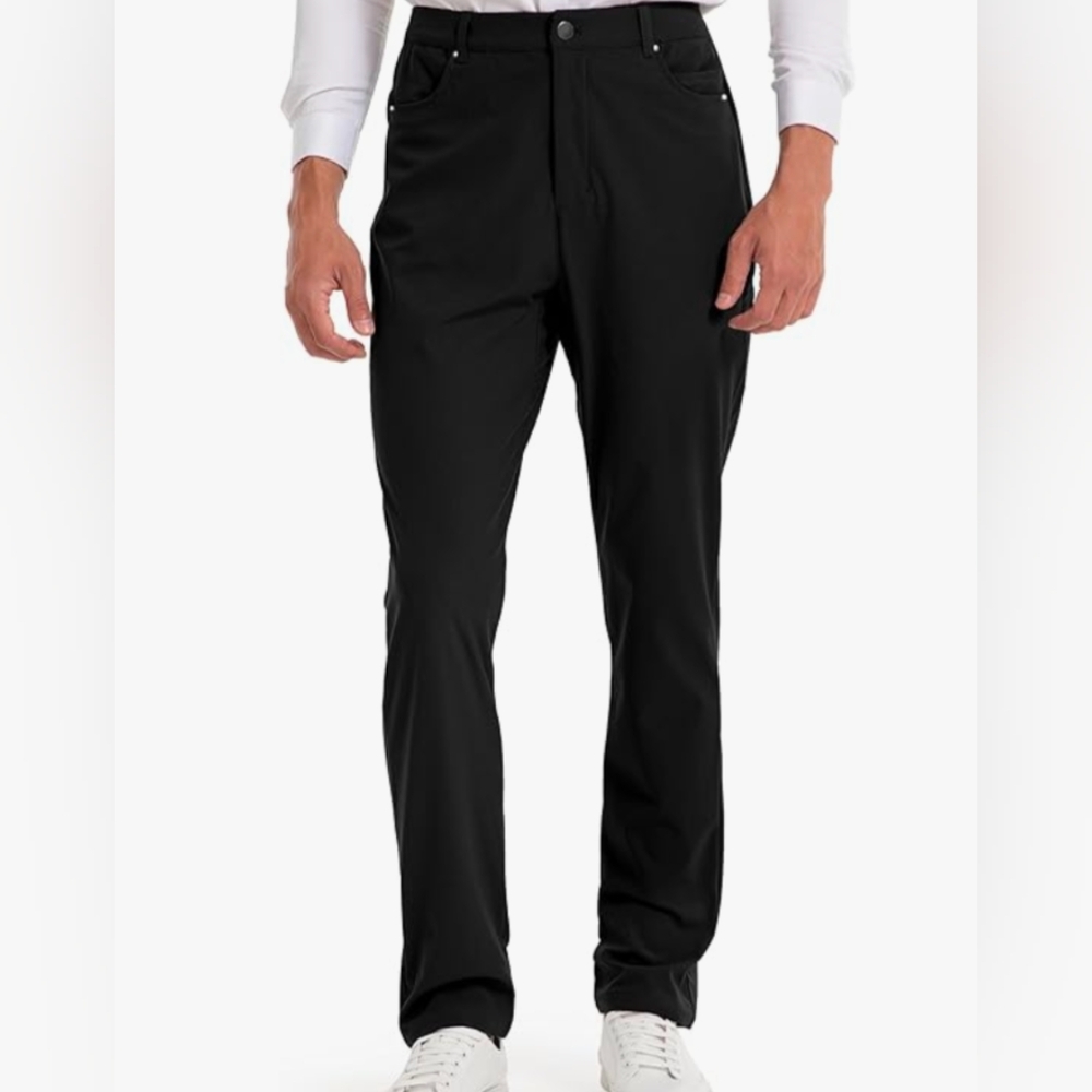 🆕 FITST4 Black Mens Golf Pants Sz 42 Quick Dry & Reflective Strip
